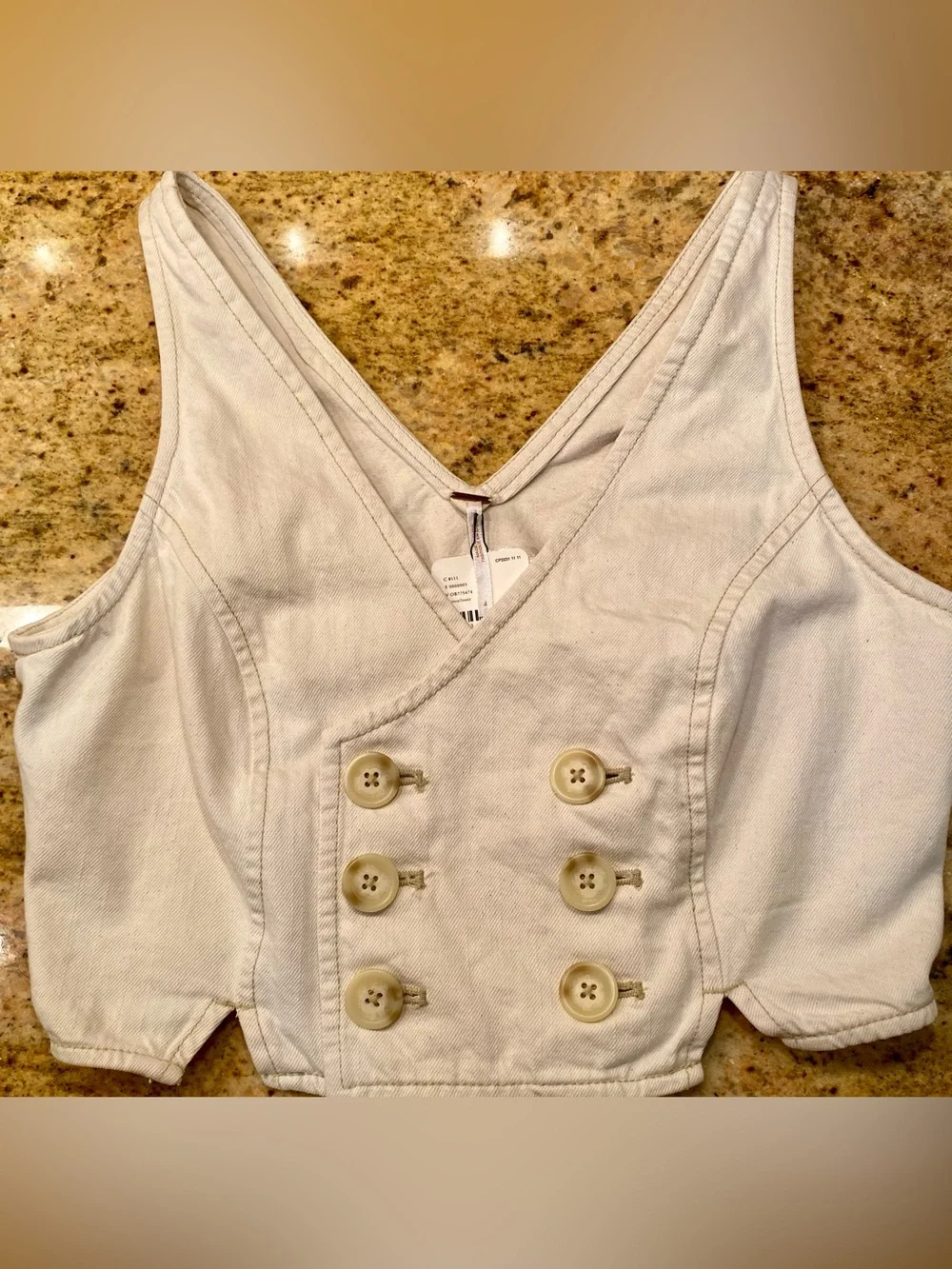 Free People Double-Breasted Ivory Cropped Vest, Size 4, NWT! - Picture 3 of 6